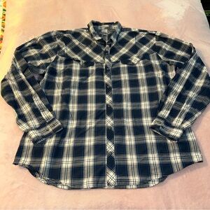 Express blue and white plaid long sleeve snap button up shirt size XXL